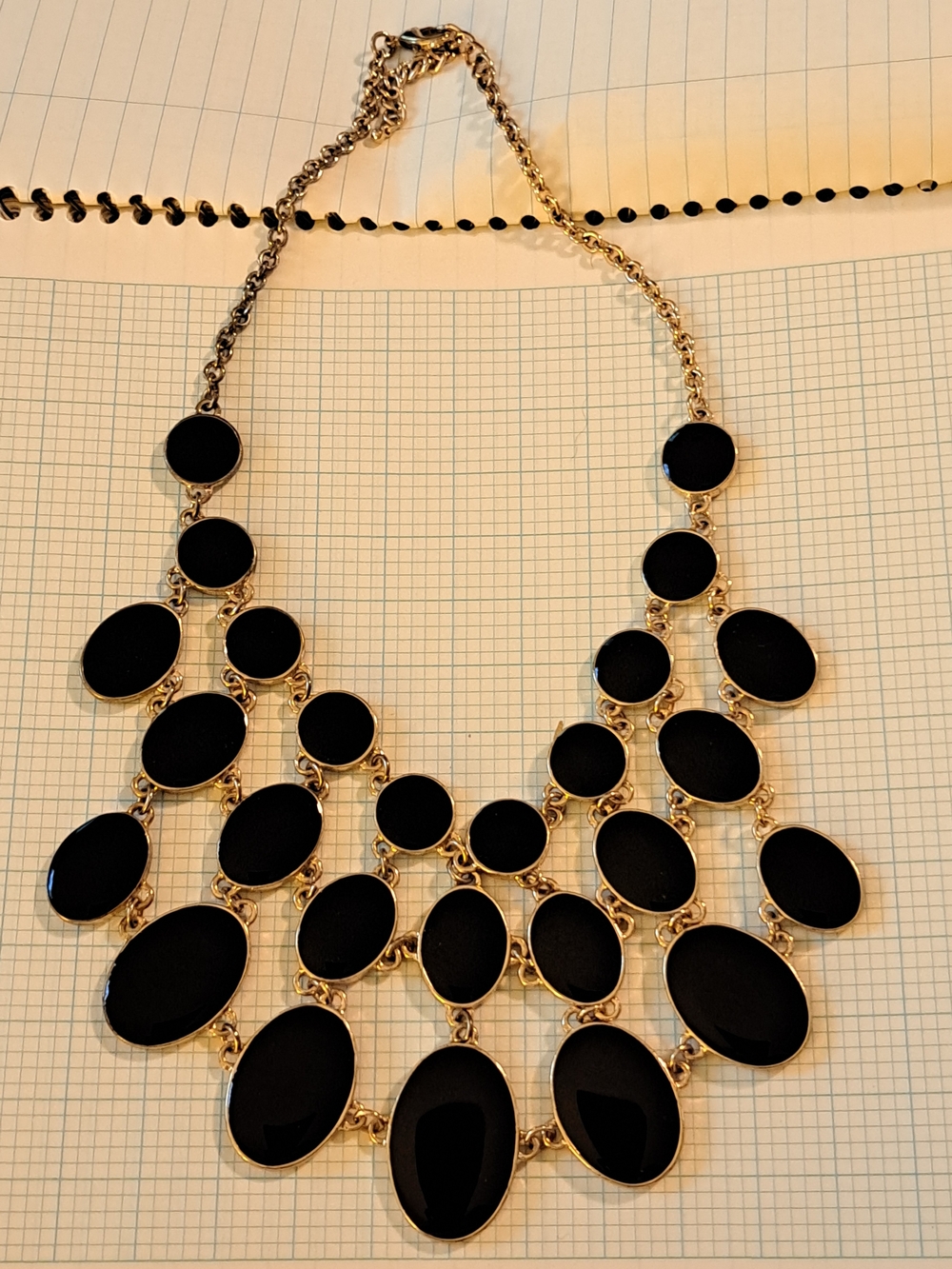 Reversible Cream White & Black Gold-Tone Statement Bib Necklace - Women Jewelry